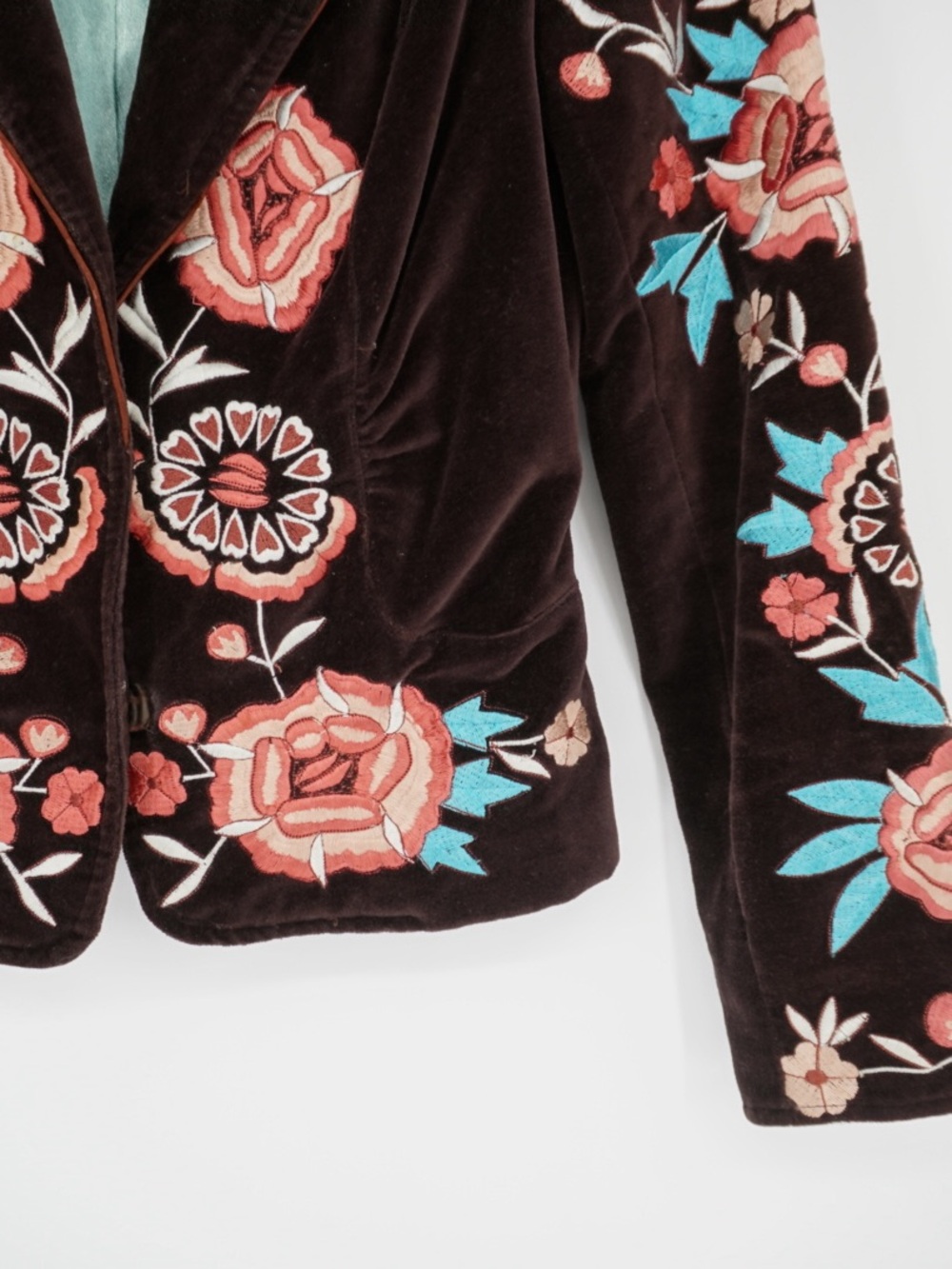 Cach’e Velvet embroidered Brown blazer Size 2 Y2K Bohemian Hippie Artsy - Picture 6 of 12